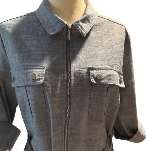 Sharagano Belted Utility Zip Front Shirt Dress, Slate Blue Chambray, Size 14 - Picture 11 of 11